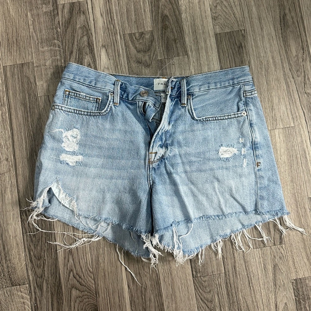 Frame Le-brigette high waist raw edge-denim shorts natoma soho 28